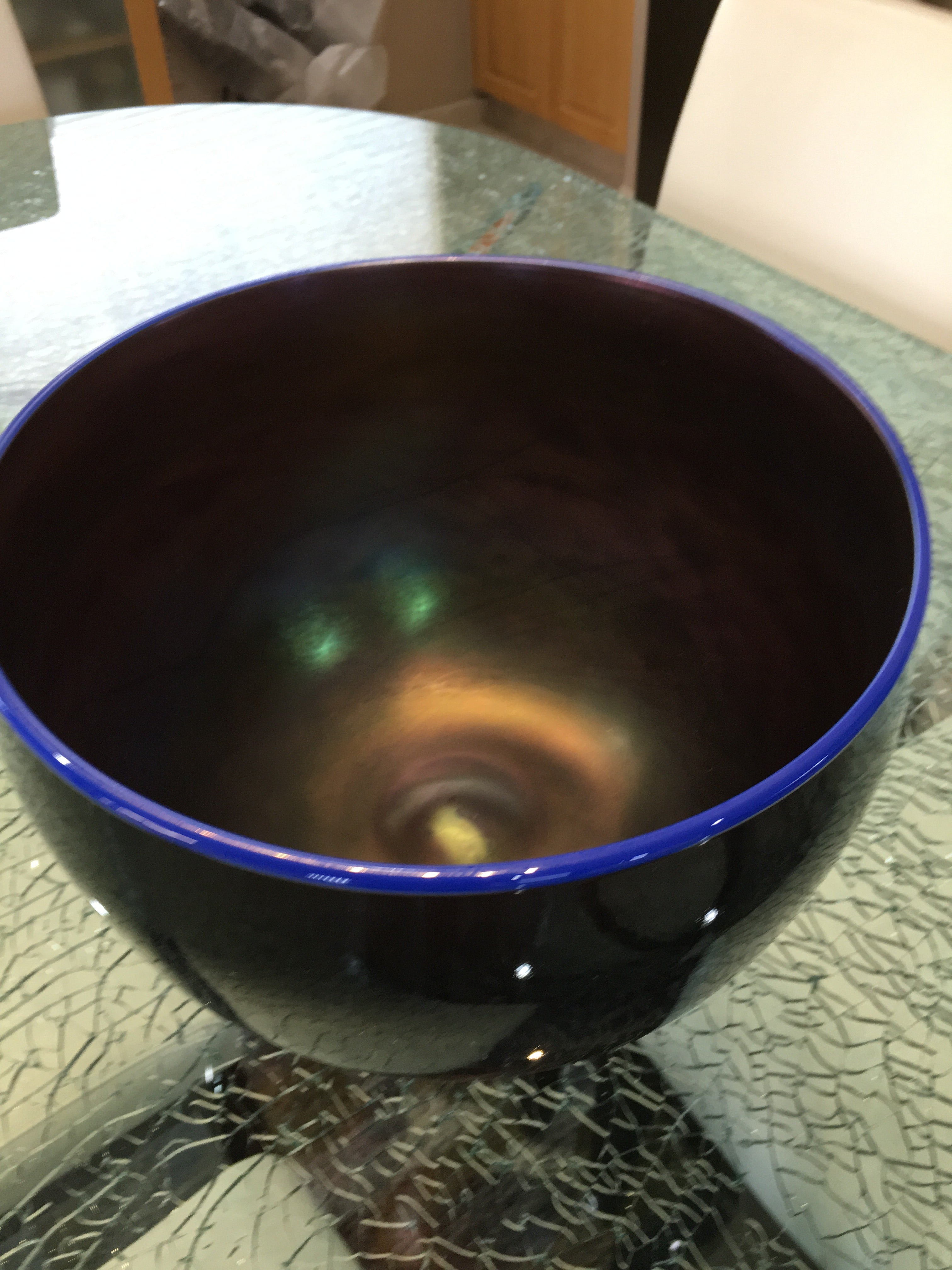 Glass Bowl Lovely Black with Blue Edging -hand made