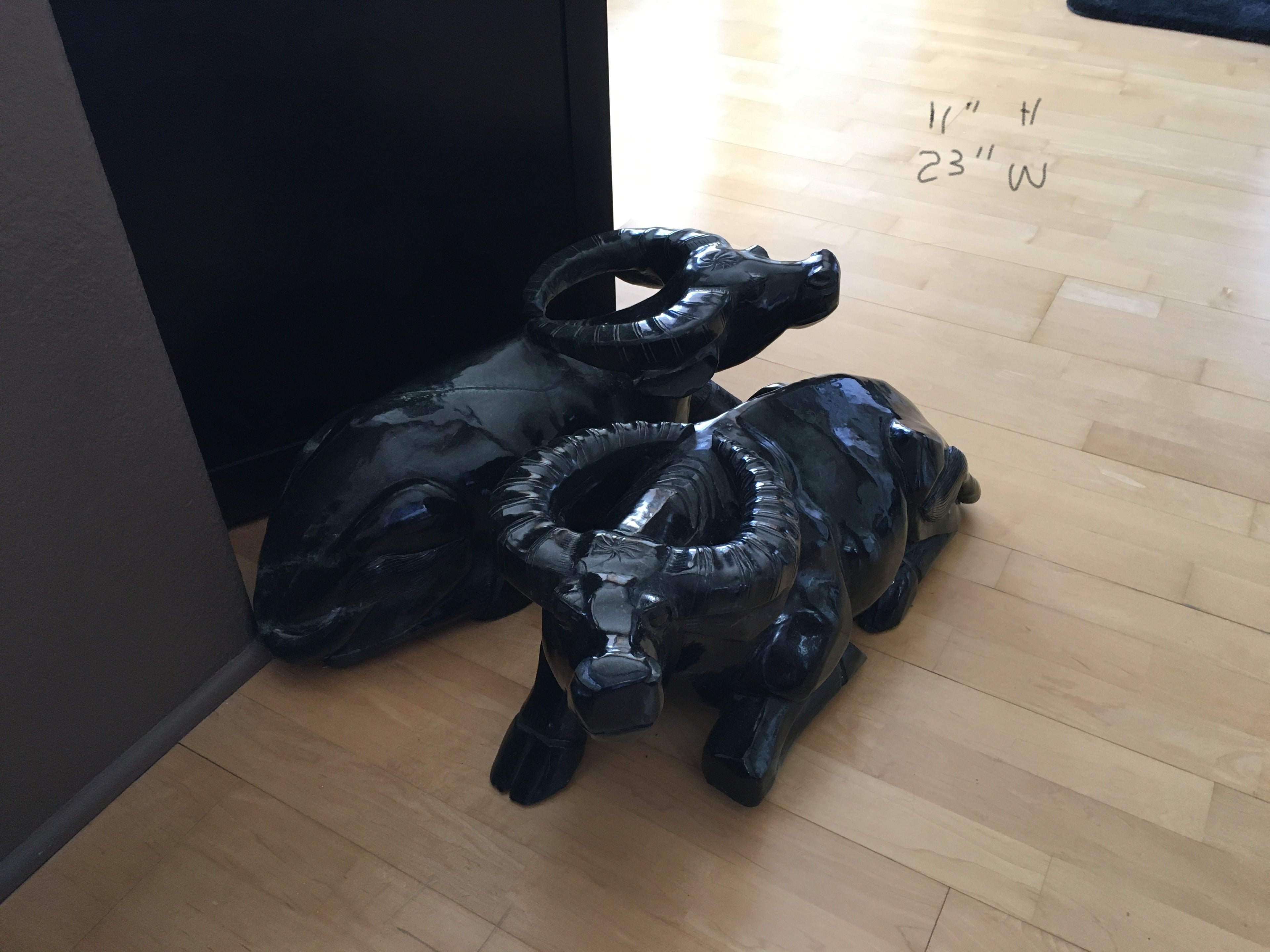 Stone Carved Asian Buffalo Pair